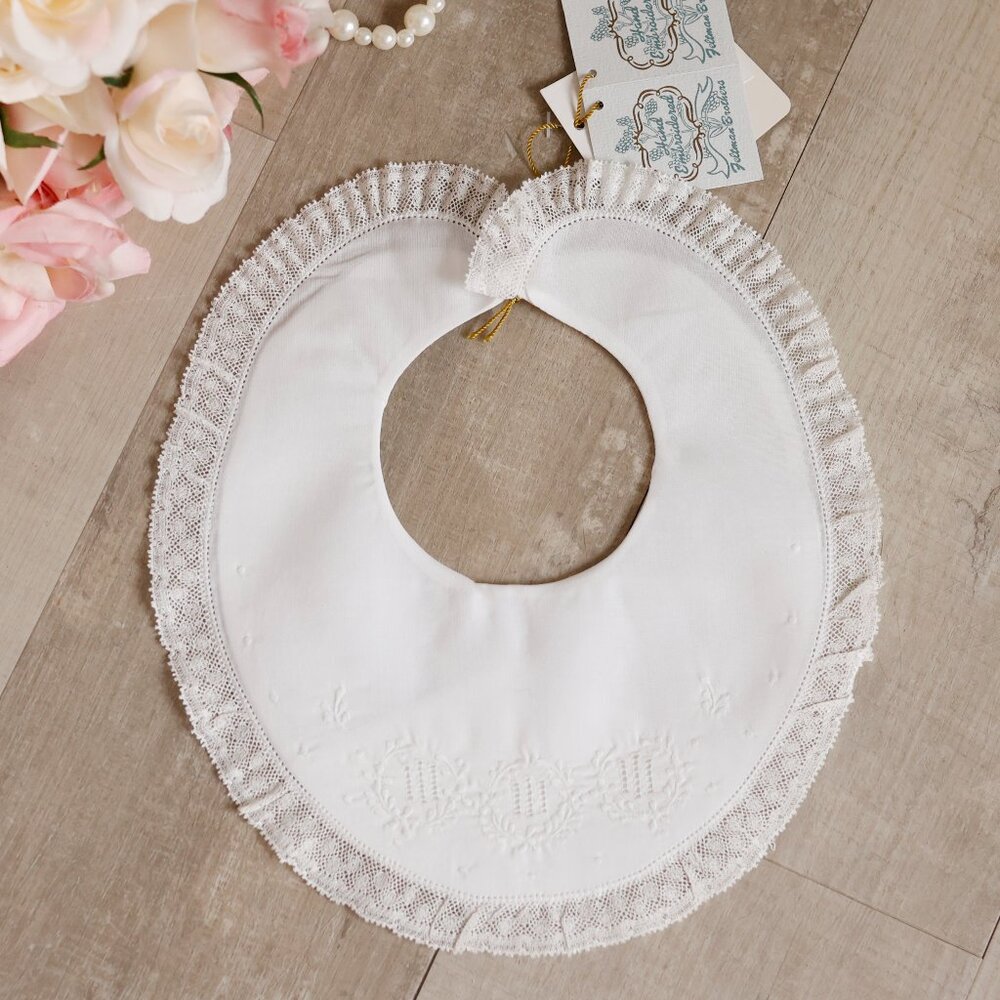 Feltman Brothers White Laurel Leaf Embroidered Bib Baby Special Occasion NWT